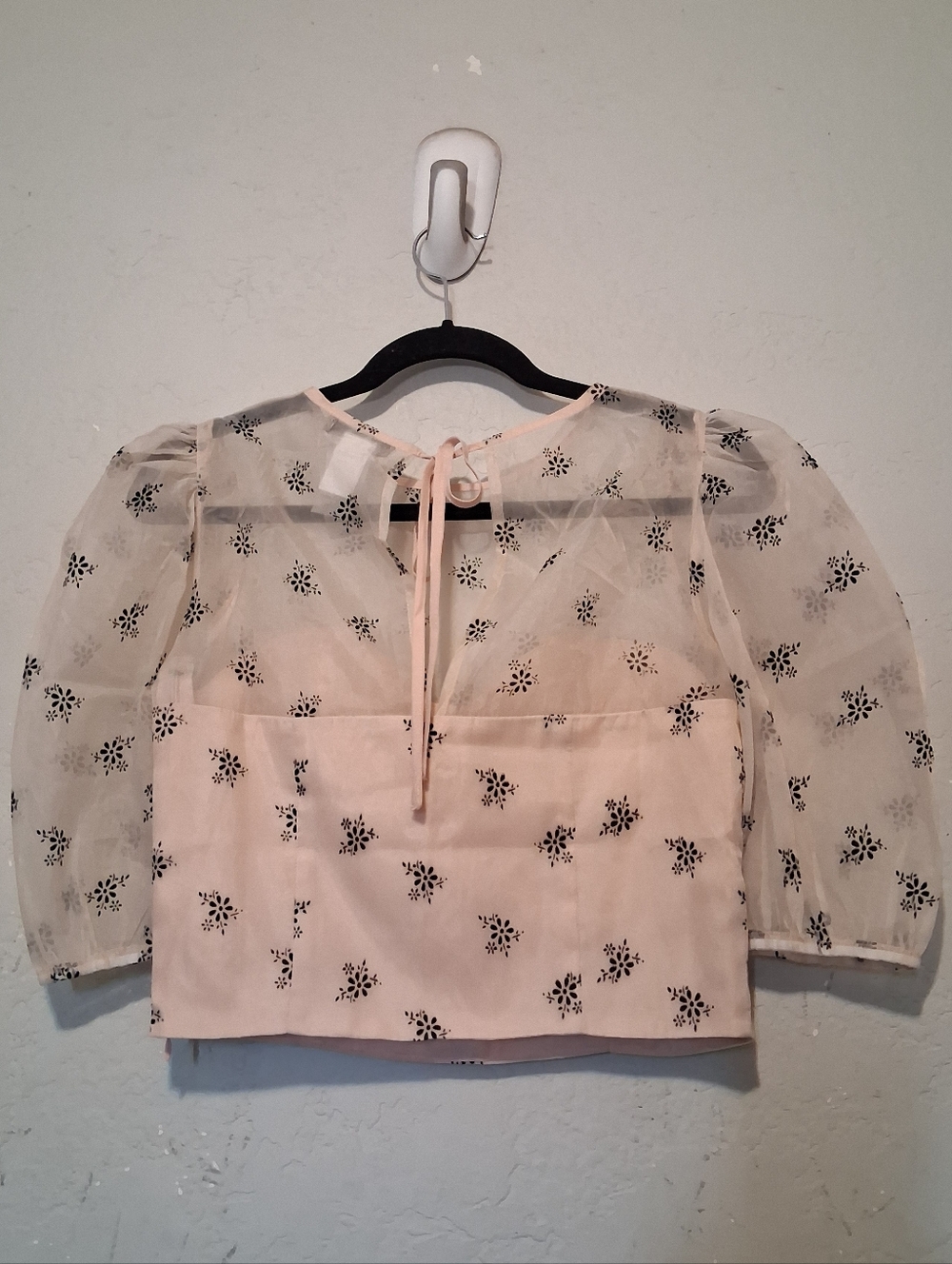 Y2k Retro Puff Sleeve Floral Velvet‎ Burnout Sweethear Top Blouse SzS Pink - Picture 4 of 15